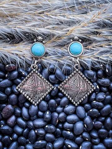 Tyler Post Dangle Fashion Earrings - Silver - Jewelry - Blue Tortoise - Bronco Western Supply Co.