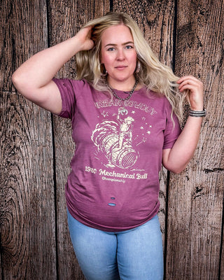 Urban Cowboy Distressed Graphic Tee - Vintage Berry – Apparel from Bronco Western Supply Co.