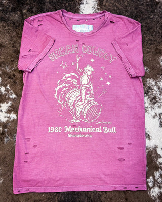 Urban Cowboy Distressed Graphic Tee - Vintage Berry – Apparel from Bronco Western Supply Co.