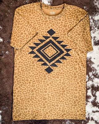 Vegas Aztec Graphic Tee - Brown Leopard - Western Tee - Bronco Western Supply Co.