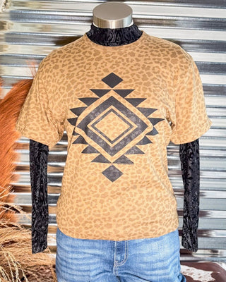 Vegas Aztec Graphic Tee - Brown Leopard - Western Tee - Bronco Western Supply Co.