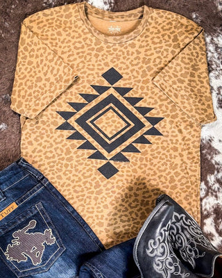 Vegas Aztec Graphic Tee - Brown Leopard - Western Tee - Bronco Western Supply Co.