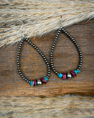 Violet Confetti Spiny Oyster & Turquoise Teardrop Earrings – Jewelry from Bronco Western Supply Co.