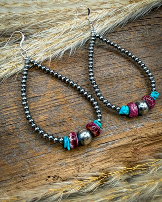 Violet Confetti Spiny Oyster & Turquoise Teardrop Earrings – Jewelry from Bronco Western Supply Co.