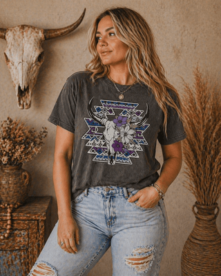 Violet Range Skull Graphic Tee in Pepper – Apparel from Bronco Western Supply Co.