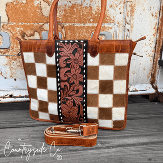 Virginia Checkered Leather and Hide Tote Bag by Countryside Co. – Purses & Wallets from Bronco Western Supply Co.