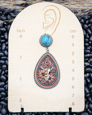 Viva Bloom Floral Tooled Stud Fashion Earrings in Turquoise – Jewelry from Bronco Western Supply Co.