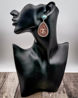 Viva Bloom Floral Tooled Stud Fashion Earrings in Turquoise – Jewelry from Bronco Western Supply Co.