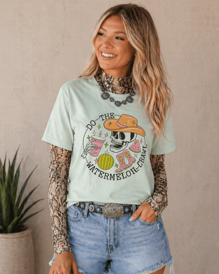 Watermelon Crawl Cowgirl Graphic Tee in Neo Mint – Apparel from Bronco Western Supply Co.