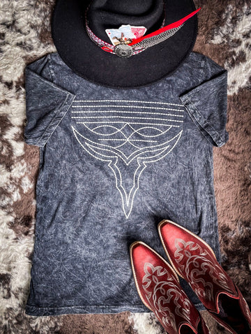 Western Boot Stitch Graphic Tee - Black - Apparel - Lotus Fashion - Bronco Western Supply Co.