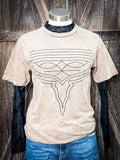 Western Boot Stitch Graphic Tee - Mocha - Apparel - Lotus Fashion - Bronco Western Supply Co.