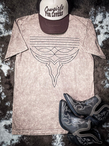 Western Boot Stitch Graphic Tee - Mocha - Apparel - Lotus Fashion - Bronco Western Supply Co.