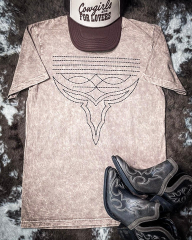 Western Boot Stitch Graphic Tee Mocha - Main Image
