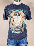 Western Cow Skull Graphic Tee - Vintage Black - Apparel - Lotus Fashion - Bronco Western Supply Co.