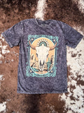 Western Cow Skull Graphic Tee - Vintage Black - Apparel - Lotus Fashion - Bronco Western Supply Co.