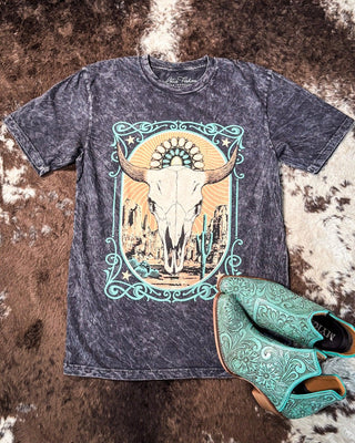 Western Cow Skull Graphic Tee - Vintage Black – Apparel from Bronco Western Supply Co.