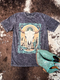 Western Cow Skull Graphic Tee - Vintage Black - Apparel - Lotus Fashion - Bronco Western Supply Co.