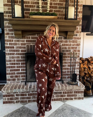 Western Nights Luxe PJ Set in Desert Rose front view with western print