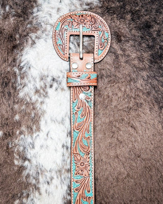 Western Wreath Leather Belt in Bronco Sky by Myra Bag – Accessories from Bronco Western Supply Co.