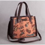 Wrangler Vintage Retro Cowboy Cool Print Satchel/Crossbody - Brown