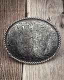 Whispering Prairie Engraved Silver Fashion Belt Buckle - Accessories - Blue Tortoise - Bronco Western Supply Co.