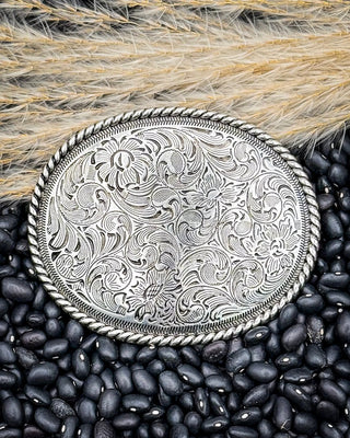 Whispering Prairie Engraved Silver Fashion Belt Buckle – Accessories from Bronco Western Supply Co.