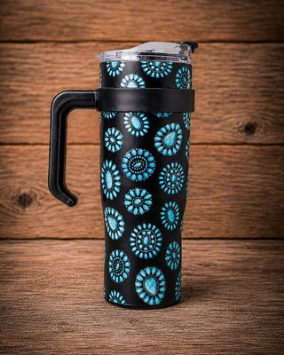 Wide Wyoming Concho Crest Tooled Leather Tumbler by Myra Bag – Gift Items from Bronco Western Supply Co.
