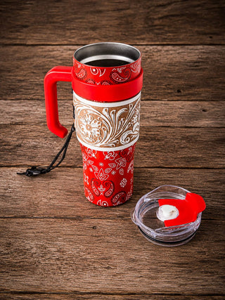 Wide Wyoming Red Bandana Tooled Leather Tumbler by Myra Bag – Gift Items from Bronco Western Supply Co.