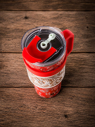 Wide Wyoming Red Bandana Tooled Leather Tumbler by Myra Bag – Gift Items from Bronco Western Supply Co.