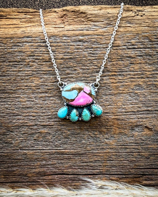 Wild Aster Cotton Candy and Kingman Turquoise Necklace – Necklace from Bronco Western Supply Co.