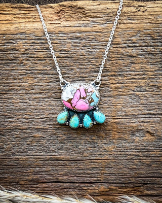 Wild Aster Cotton Candy and Kingman Turquoise Necklace – Necklace from Bronco Western Supply Co.