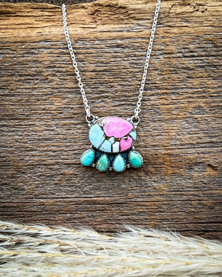 Wild Aster Cotton Candy and Kingman Turquoise Necklace – Necklace from Bronco Western Supply Co.