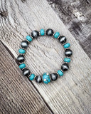 Wild Bloom Beaded Stretch Fashion Bracelet - Turquoise - Jewelry - Blue Tortoise - Bronco Western Supply Co.