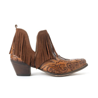 Wild Ember Fringed Handtooled Leather Booties in Golden Rust by Myra Bag – Women's Shoes from Bronco Western Supply Co.
