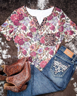 Wild Vintage Floral V-Neck Top by Sterling Kreek – Apparel from Bronco Western Supply Co.