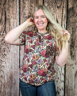Wild Vintage Floral V-Neck Top by Sterling Kreek – Apparel from Bronco Western Supply Co.