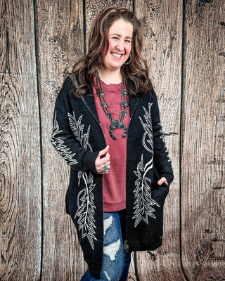 Wilderline Boot Stitch Cardigan in Black by Lucky & Blessed – Apparel from Bronco Western Supply Co.
