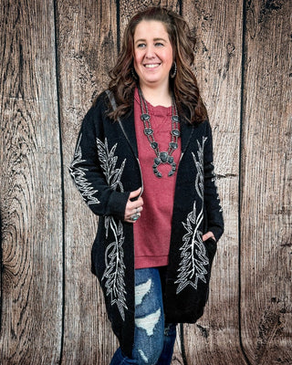 Wilderline Boot Stitch Cardigan in Black by Lucky & Blessed – Apparel from Bronco Western Supply Co.
