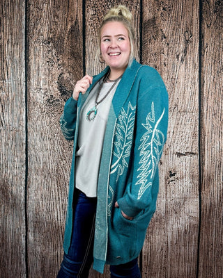 Wilderline Boot Stitch Cardigan in Teal by Lucky & Blessed – Apparel from Bronco Western Supply Co.