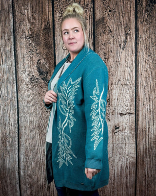 Wilderline Boot Stitch Cardigan in Teal by Lucky & Blessed – Apparel from Bronco Western Supply Co.
