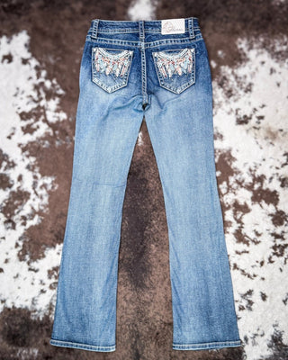 Windswept Feather Easy Boot Jeans in Dark Wash by Grace in LA – Apparel from Bronco Western Supply Co.