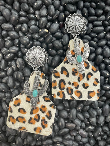 Atmore Cactus Leopard Cow Tag Earrings Jewelry Bronco Western Supply Co. Bronco Western Supply Co. 