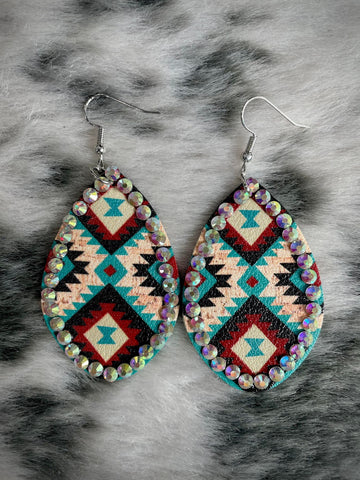 Chico Aztec Rhinestone Leather Earrings Jewelry Bronco Western Supply Co. Bronco Western Supply Co. 
