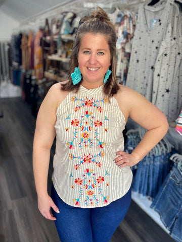 Summer Romance Floral High Neck Top Apparel Bronco Western Supply Co Bronco Western Supply Co. 