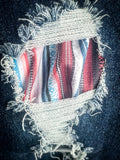 Drive Home Mid Wash Skinny Jeans with Serape Patches