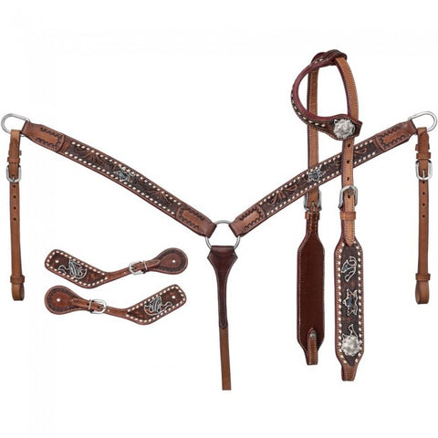 Tough1 Floral Tooled 3 Piece Tack Set Headstalls & Accessories Tough 1 Bronco Western Supply Co. 