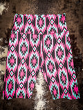 Calico Blue Pink Aztec High Waist Biker Shorts