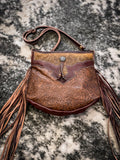 Myra Bag - Sculpted Brown Embossed Hairon Bag With Fringe