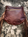 Myra Bag - Sculpted Brown Embossed Hairon Bag With Fringe