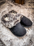 Women’s Selene Black Faux Suede with Aztec Trim Clog Slippers